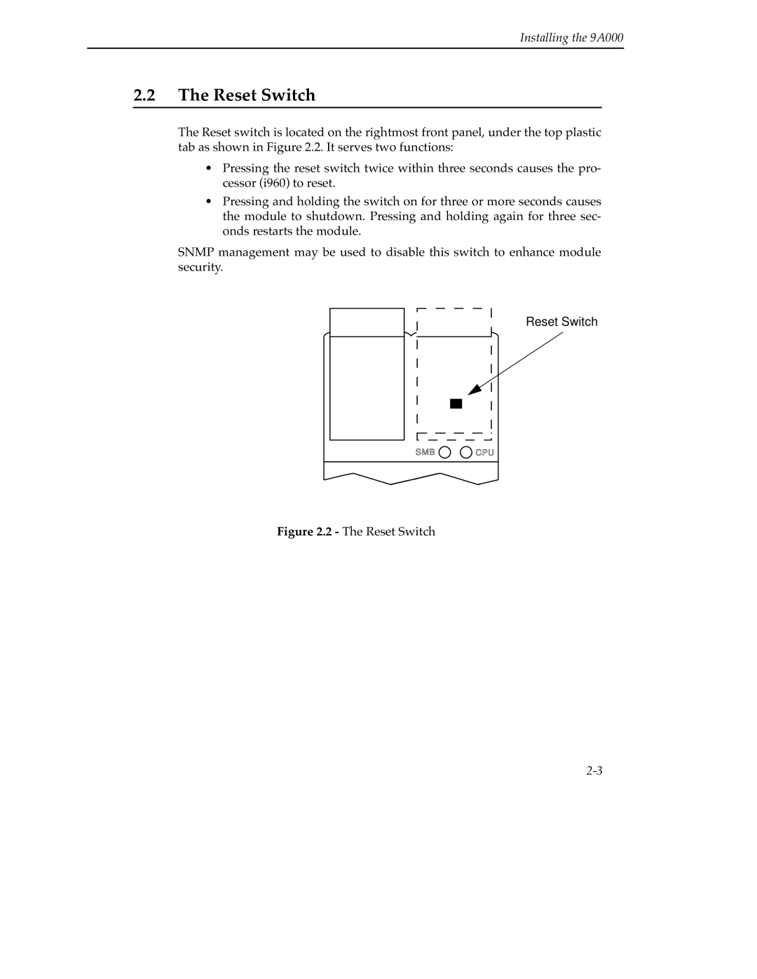 Cabletron Systems 9A000 manual Reset Switch 