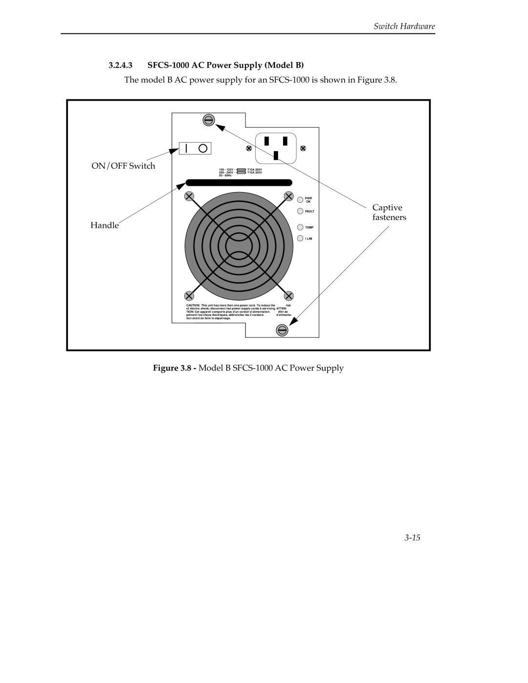 Cabletron Systems 9A000 manual SFCS-1000 AC Power Supply Model B, Captive fasteners 