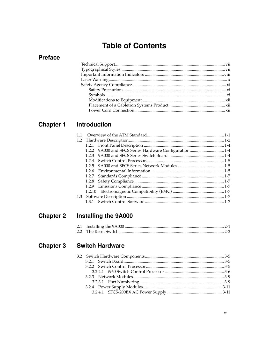 Cabletron Systems 9A000 manual Table of Contents 