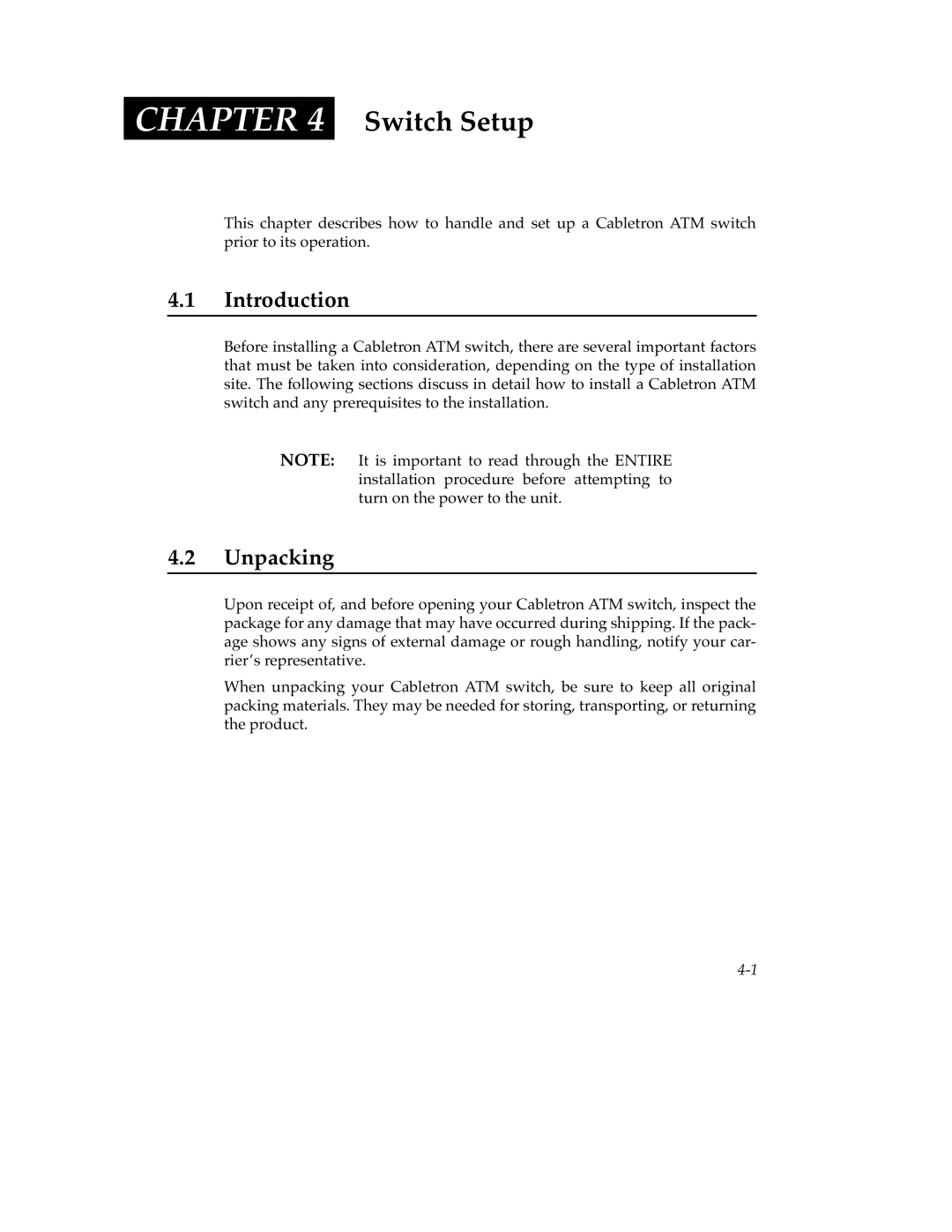 Cabletron Systems 9A000 manual Introduction, Unpacking 