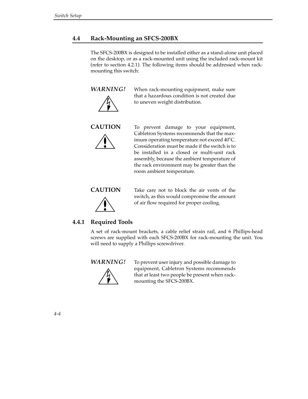 Cabletron Systems 9A000 manual Rack-Mounting an SFCS-200BX, Required Tools 