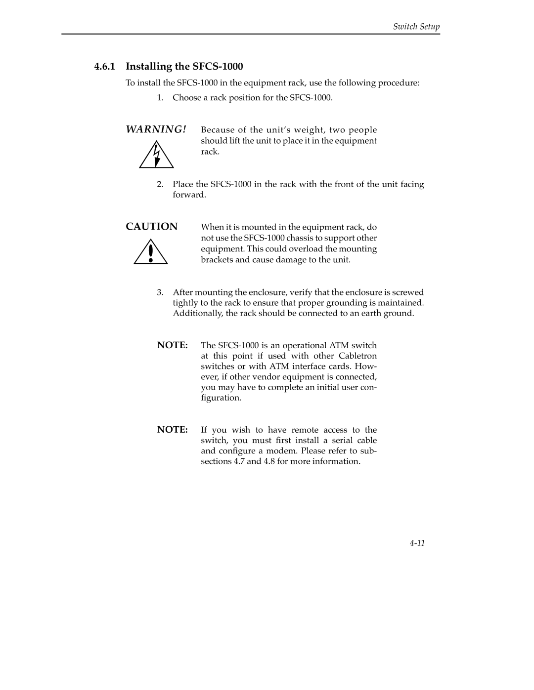 Cabletron Systems 9A000 manual Installing the SFCS-1000 