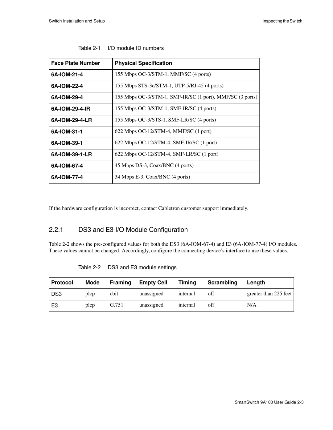 Cabletron Systems 9A100 manual 1 DS3 and E3 I/O Module Configuration 