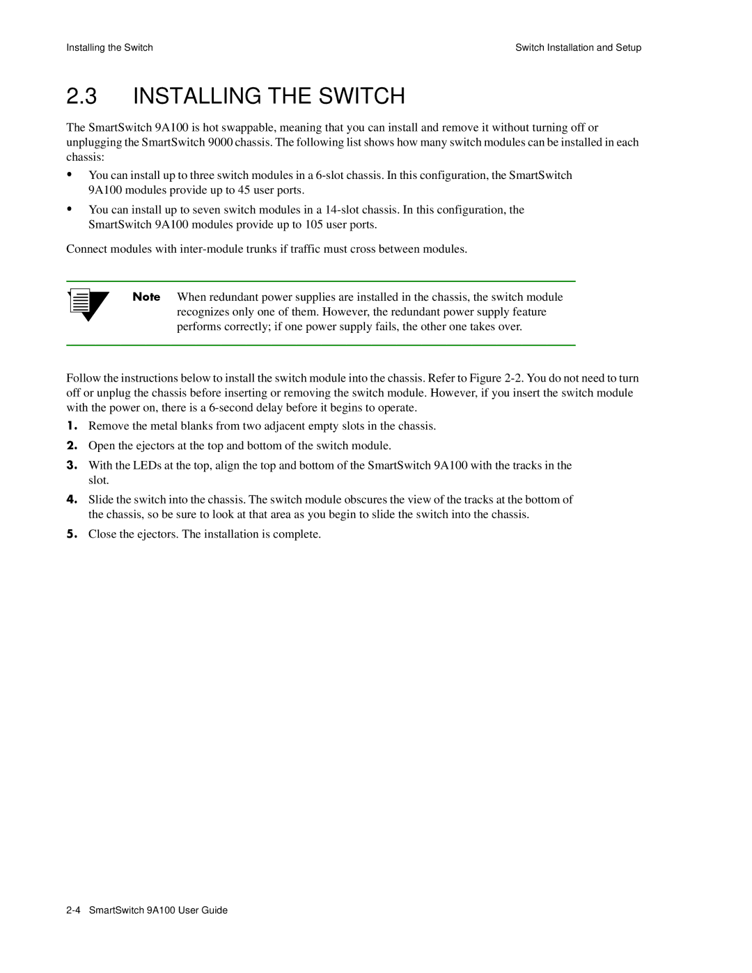 Cabletron Systems 9A100 manual Installing the Switch 