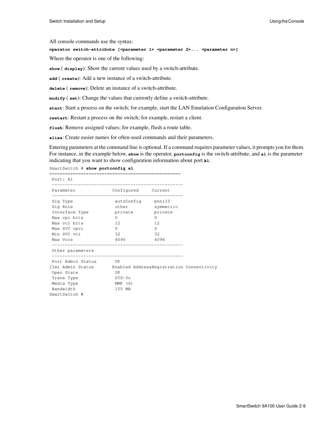 Cabletron Systems 9A100 manual SmartSwitch # show portconfig a1 