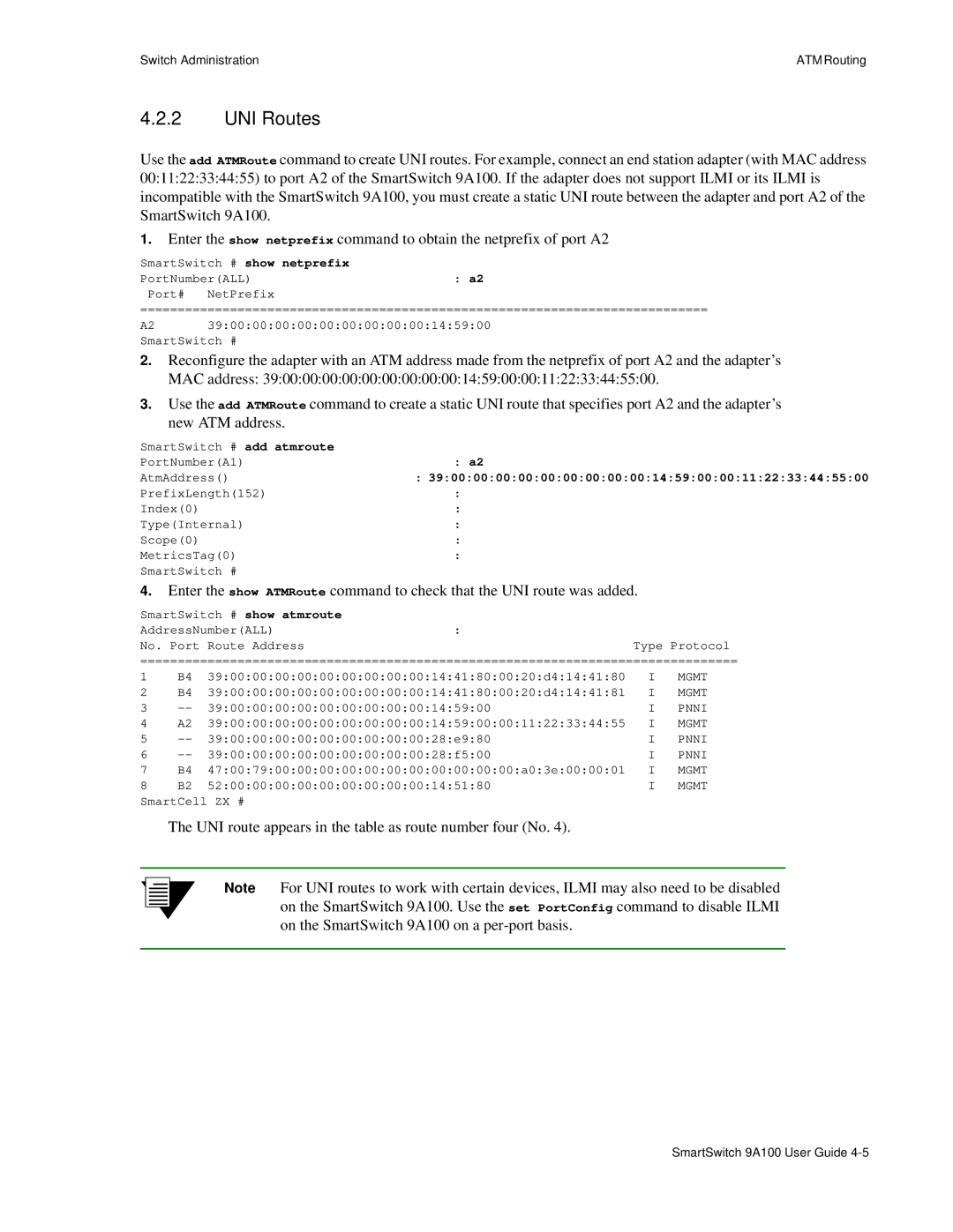 Cabletron Systems 9A100 manual UNI Routes 