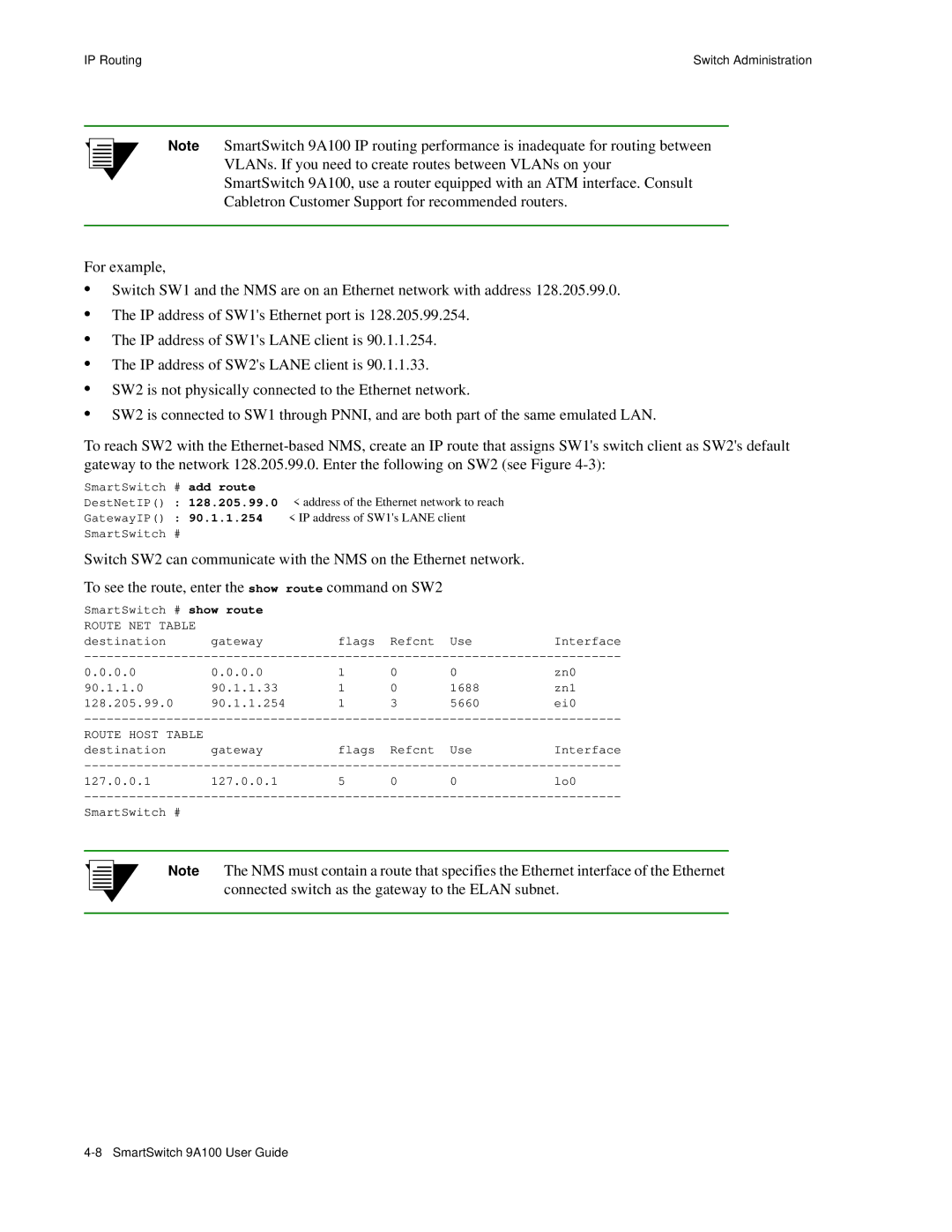 Cabletron Systems 9A100 manual 90.1.1.254, Route NET Table 