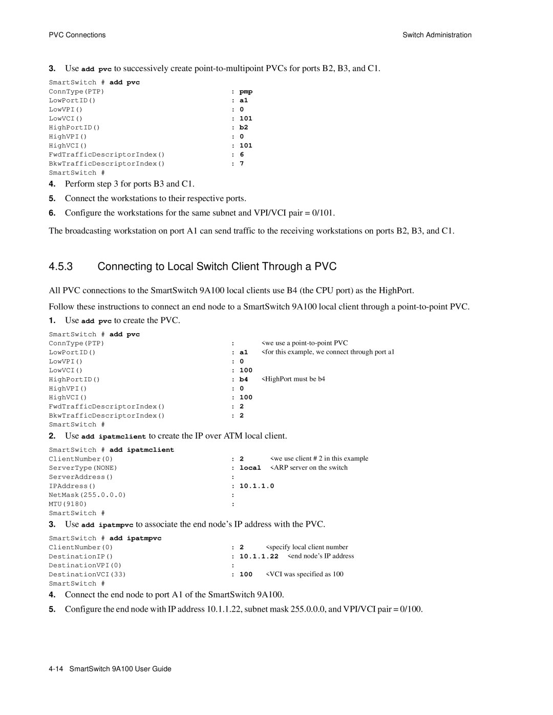 Cabletron Systems 9A100 manual Connecting to Local Switch Client Through a PVC, 10.1.1.0 