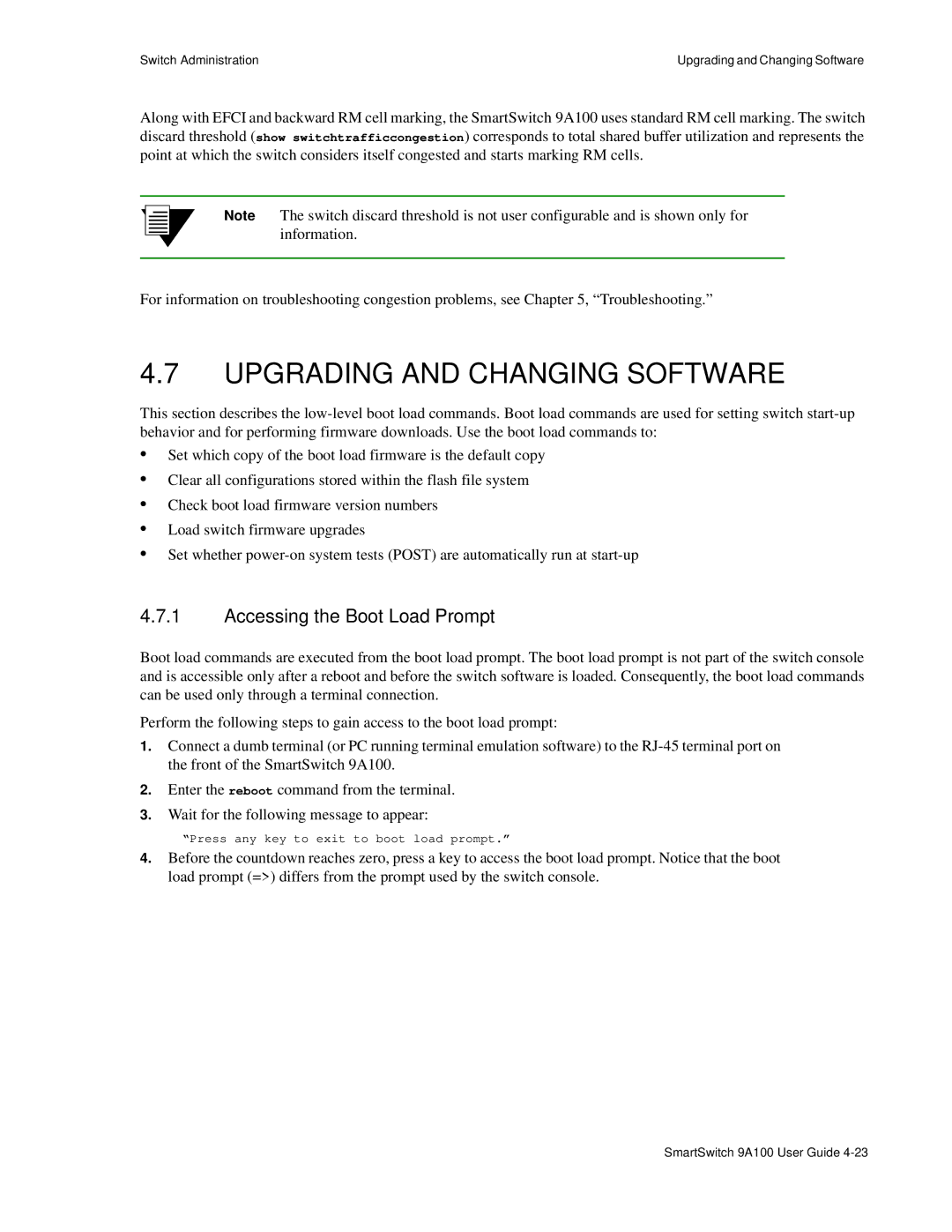 Cabletron Systems 9A100 manual Upgrading and Changing Software, Accessing the Boot Load Prompt 