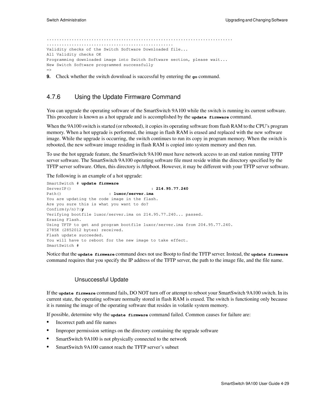 Cabletron Systems 9A100 manual Using the Update Firmware Command, SmartSwitch # update firmware, 214.95.77.240 