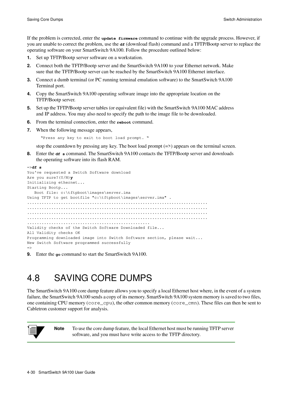 Cabletron Systems 9A100 manual Saving Core Dumps 