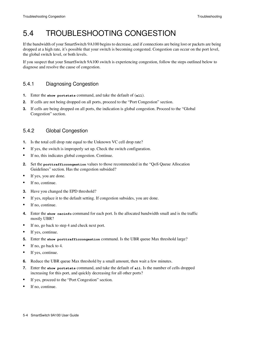 Cabletron Systems 9A100 manual Troubleshooting Congestion, Diagnosing Congestion, Global Congestion 