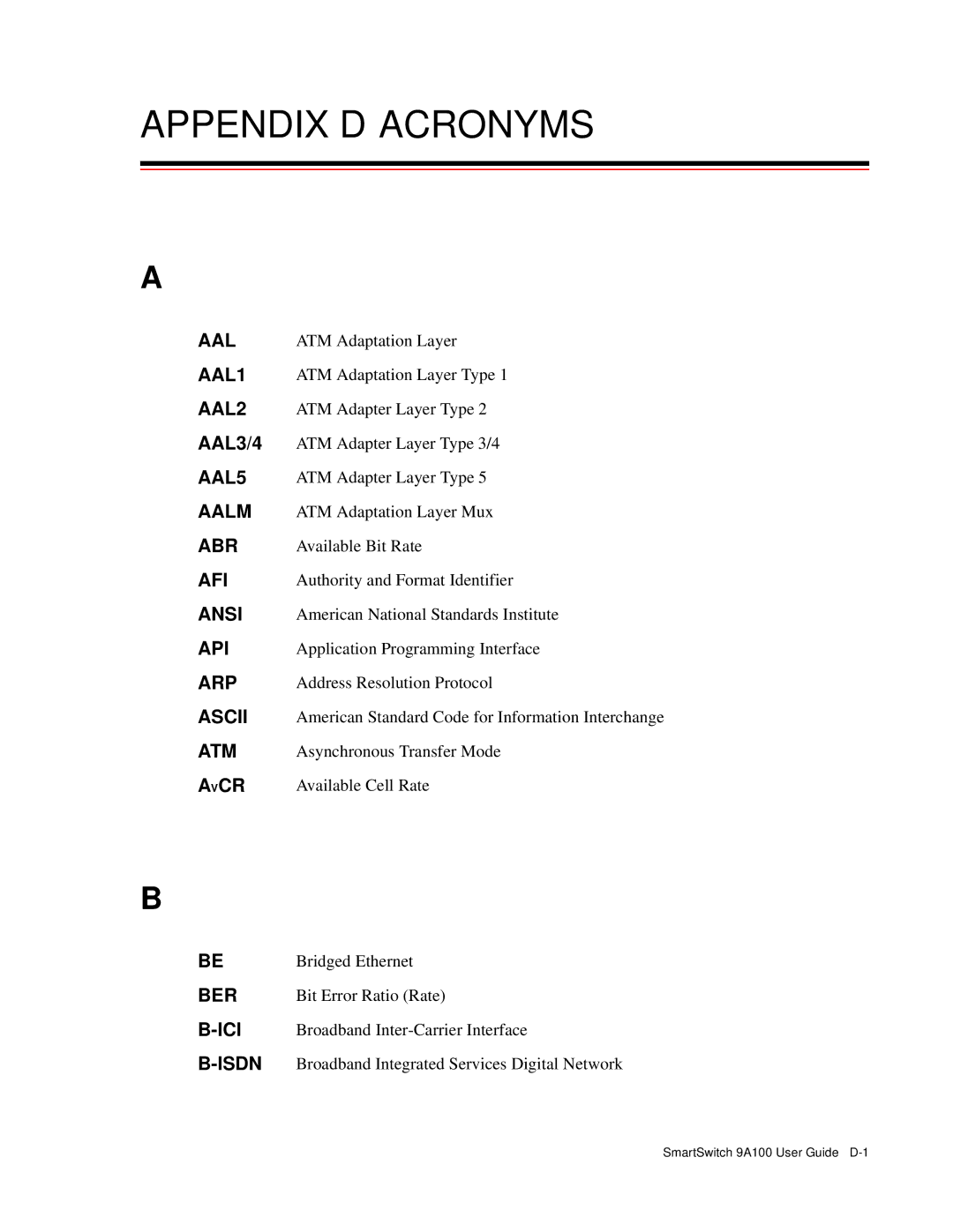 Cabletron Systems 9A100 manual Appendix D Acronyms 