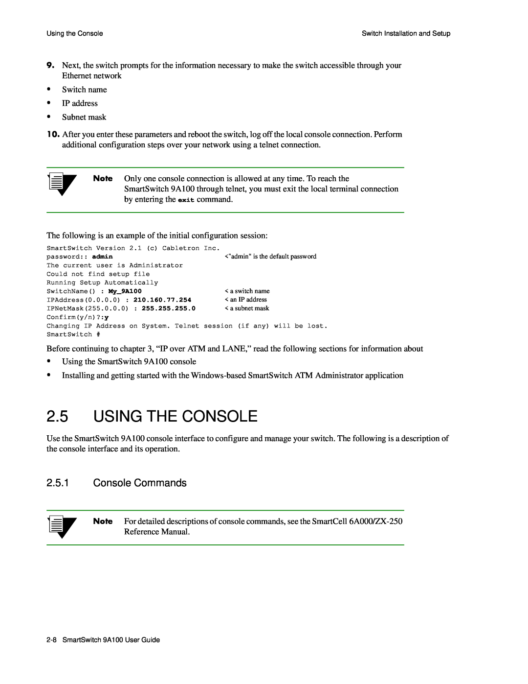 Cabletron Systems 9A100 manual Using The Console, Console Commands 