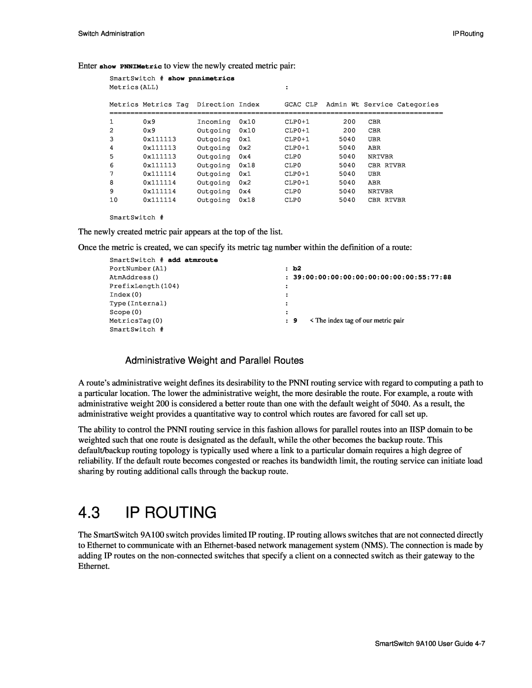 Cabletron Systems 9A100 manual Ip Routing, Administrative Weight and Parallel Routes 