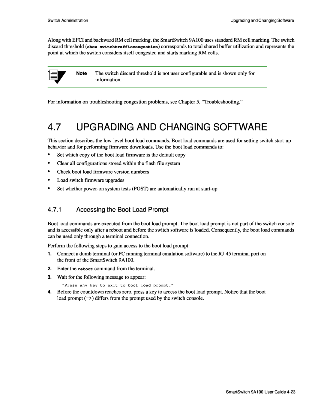 Cabletron Systems 9A100 manual Upgrading And Changing Software, Accessing the Boot Load Prompt 