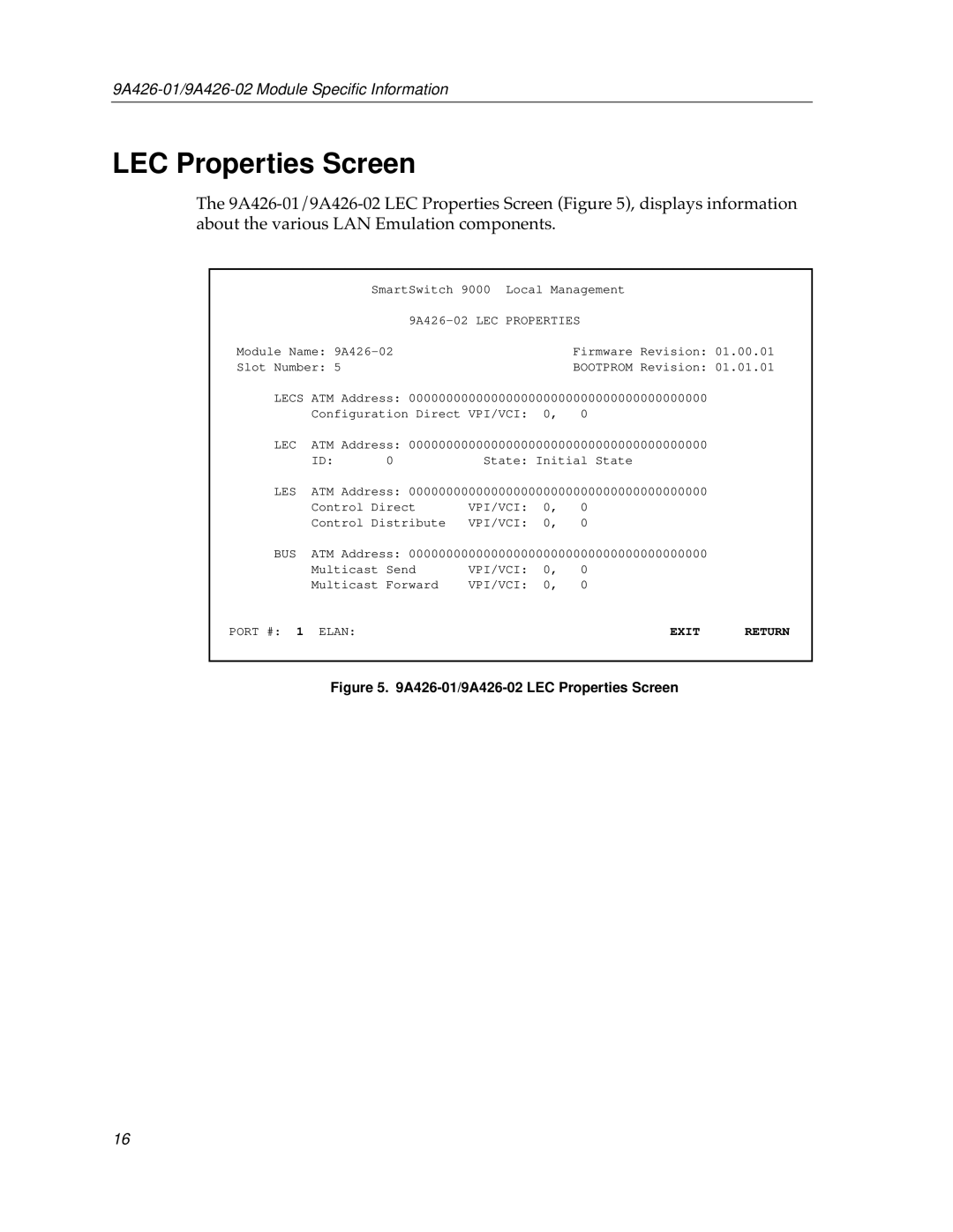 Cabletron Systems 9A426-01 appendix LEC Properties Screen, 9A426-02 LEC Properties 