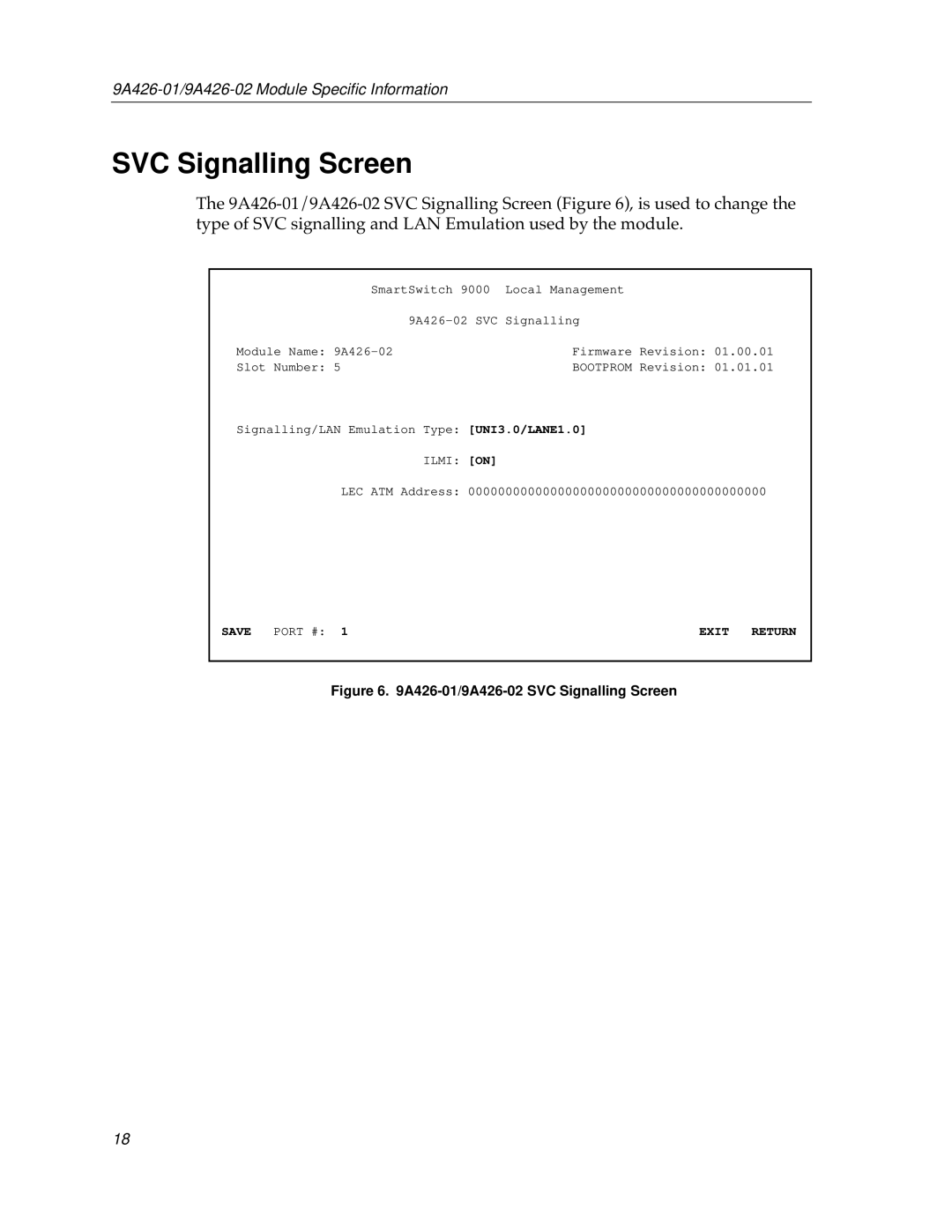 Cabletron Systems 9A426-01 appendix A426-01/9A426-02 SVC Signalling Screen 