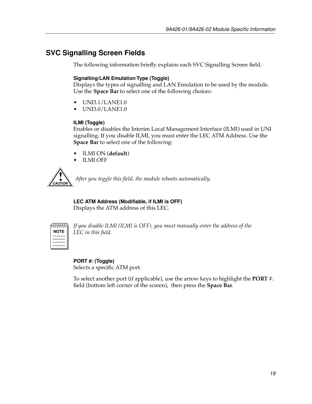 Cabletron Systems 9A426-01 appendix SVC Signalling Screen Fields 