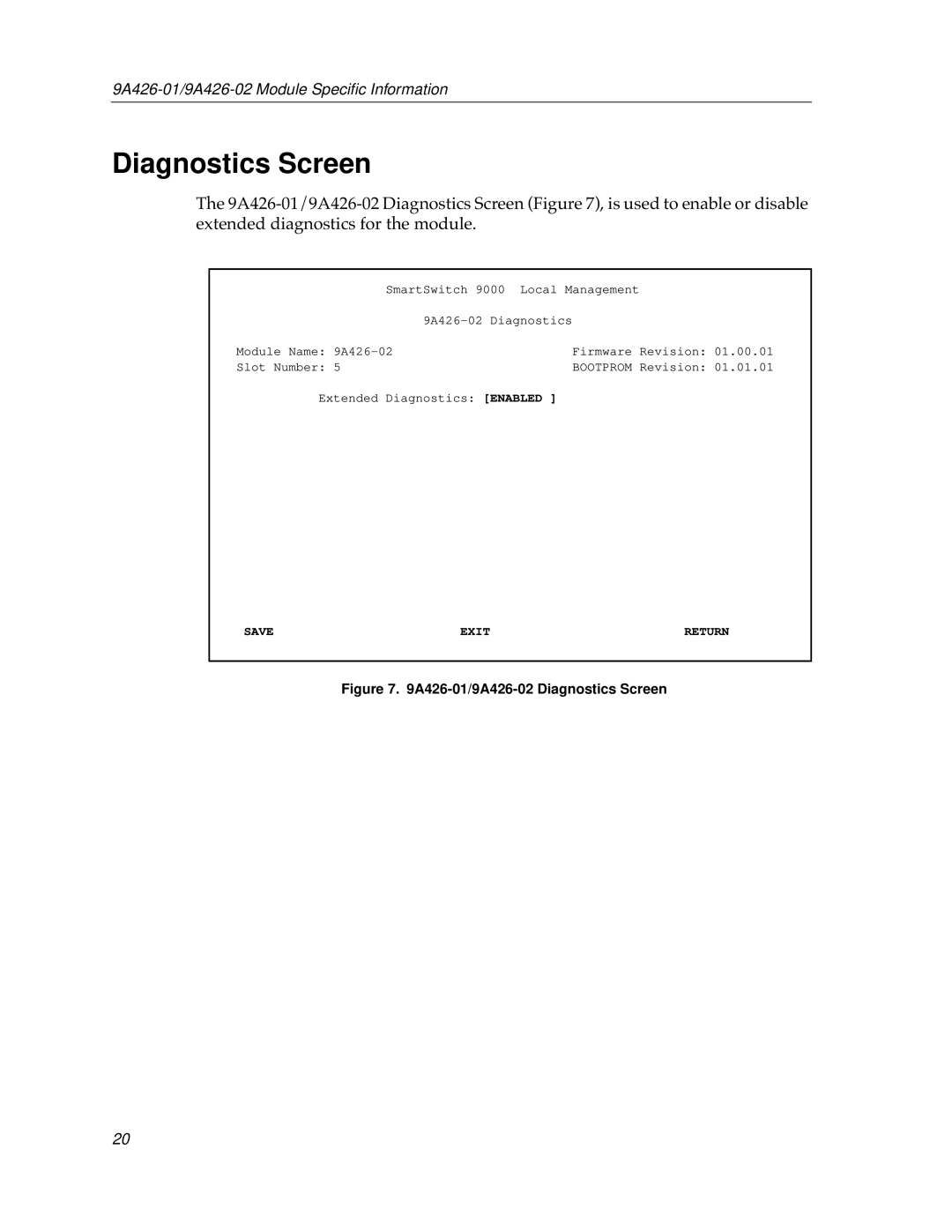 Cabletron Systems 9A426-01 appendix A426-01/9A426-02 Diagnostics Screen 