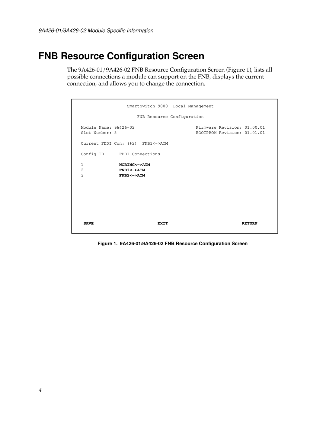 Cabletron Systems 9A426-01 appendix A426-01/9A426-02 FNB Resource Conﬁguration Screen 