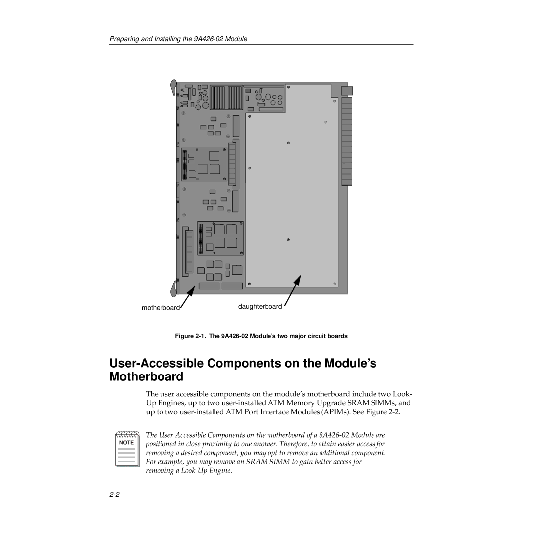 Cabletron Systems 9A426-02 manual User-Accessible Components on the Module’s Motherboard 