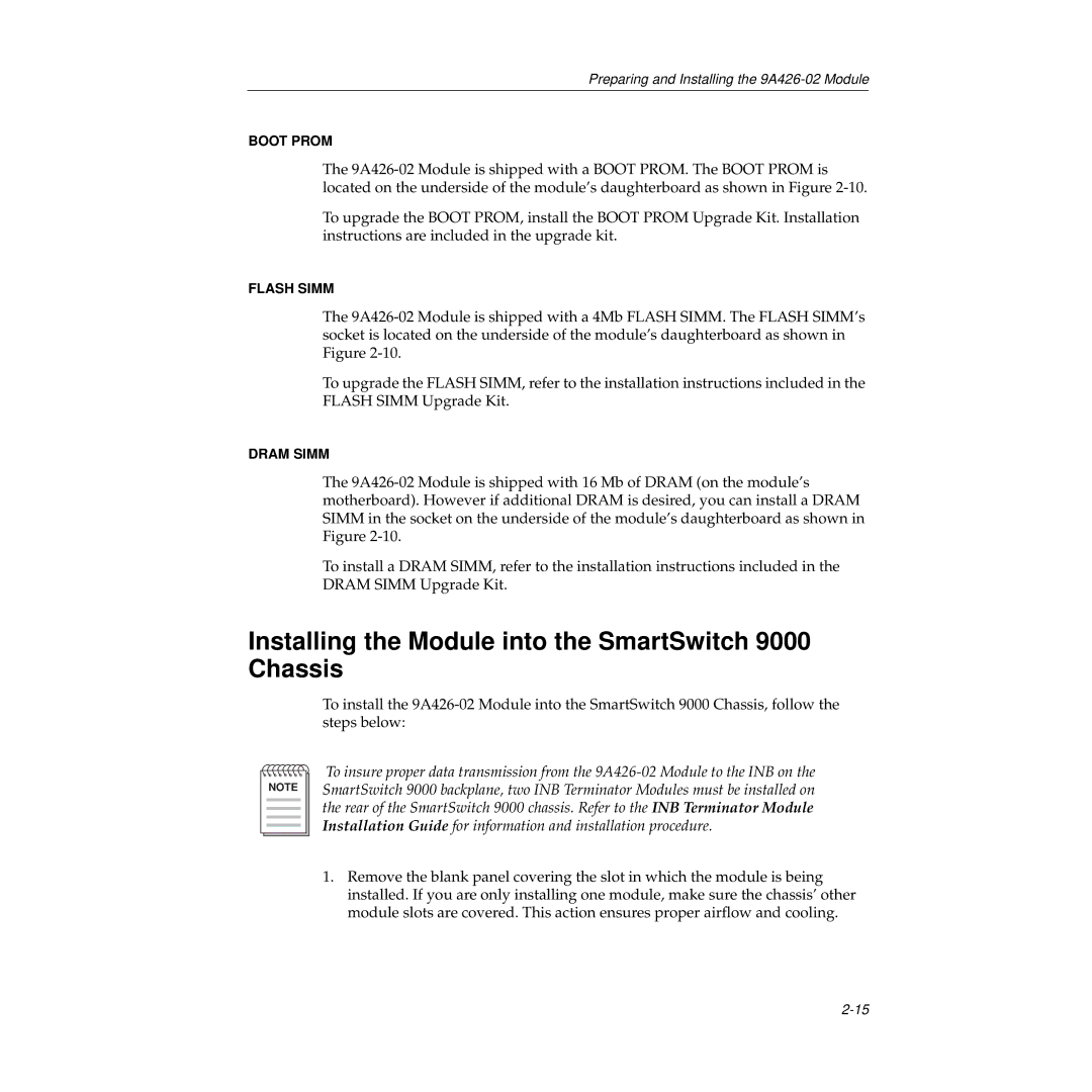 Cabletron Systems 9A426-02 manual Installing the Module into the SmartSwitch 9000 Chassis 