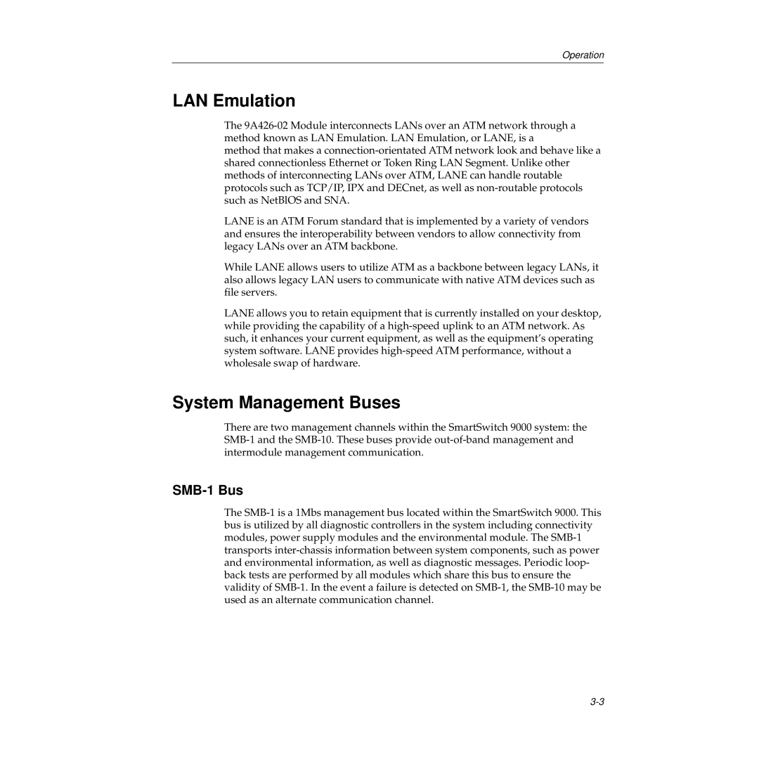 Cabletron Systems 9A426-02 manual LAN Emulation, System Management Buses, SMB-1 Bus 