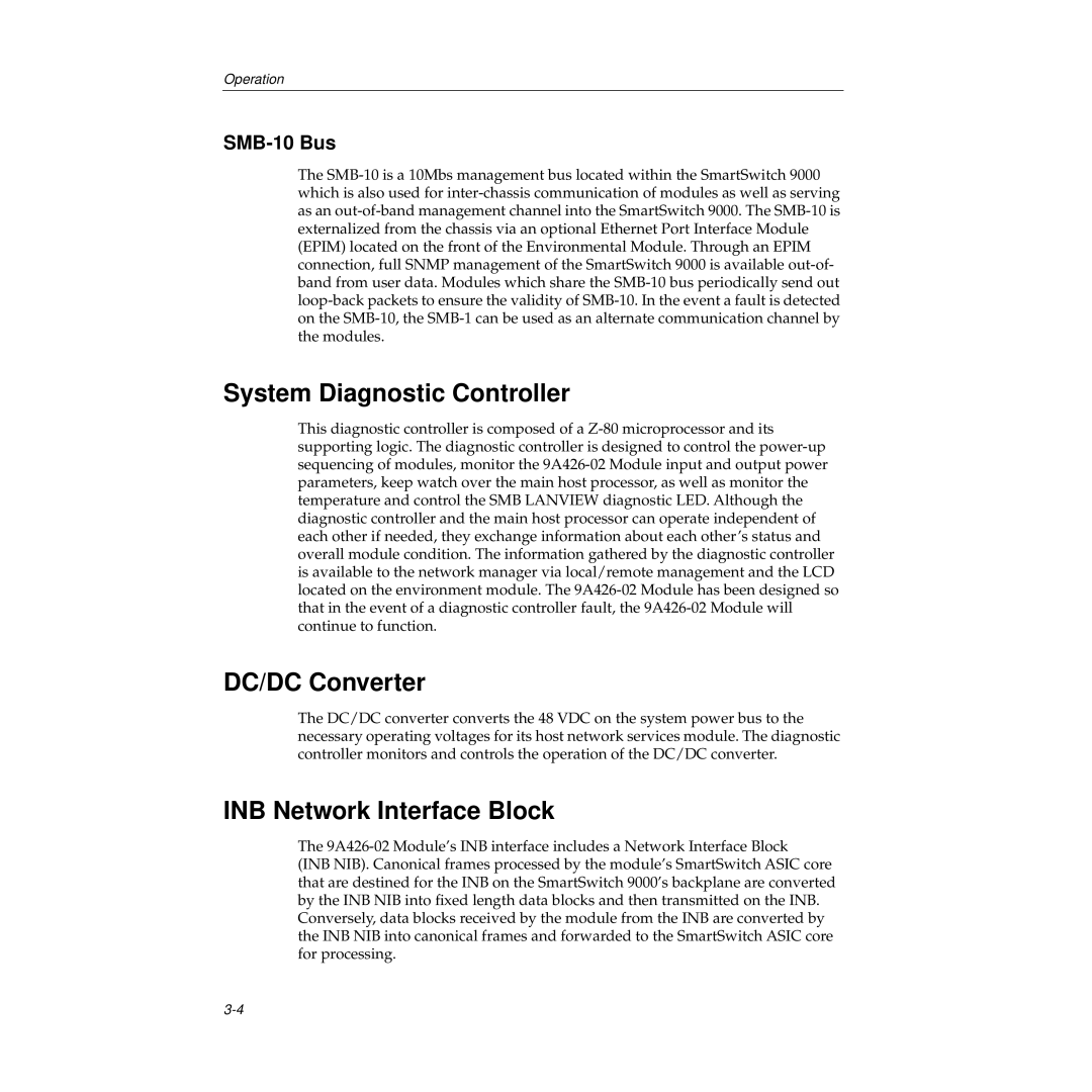 Cabletron Systems 9A426-02 manual System Diagnostic Controller, DC/DC Converter, INB Network Interface Block, SMB-10 Bus 