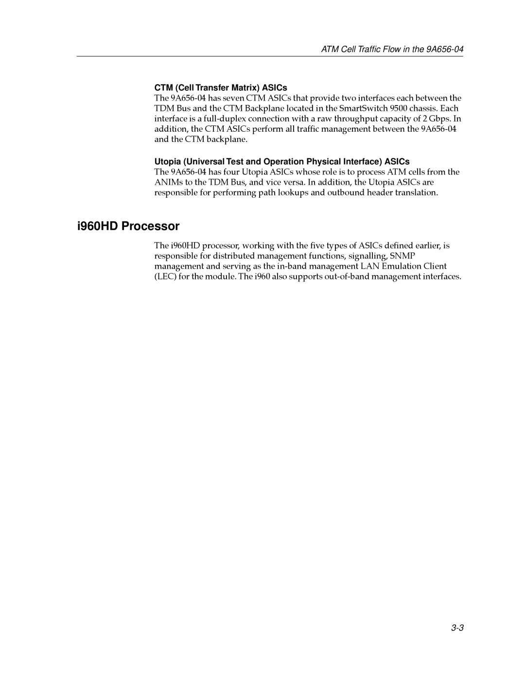 Cabletron Systems 9A656-04 ATM Module manual I960HD Processor, CTM Cell Transfer Matrix ASICs 