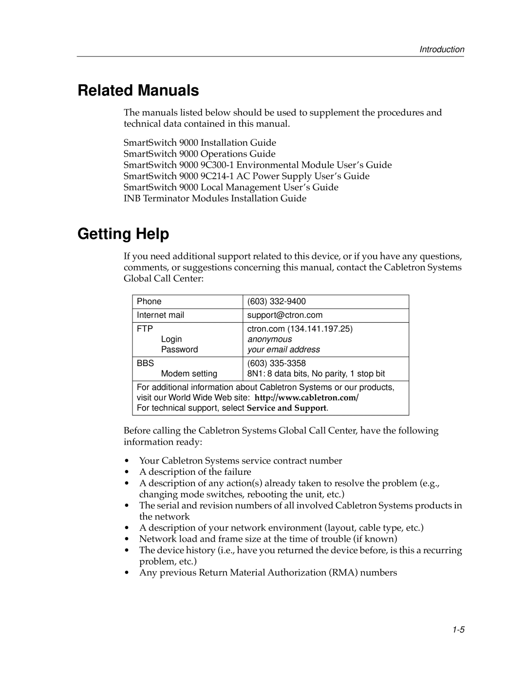 Cabletron Systems 9E106-06 manual Related Manuals, Getting Help 