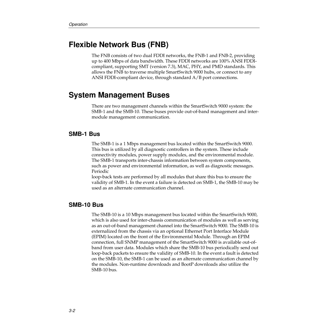 Cabletron Systems 9E133-36, 9E138-12, 9E138-36b Flexible Network Bus FNB, System Management Buses, SMB-1 Bus, SMB-10 Bus 