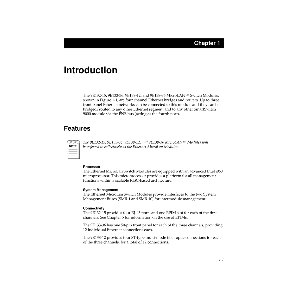 Cabletron Systems 9E138-36b, 9E138-12, 9E133-36, 9E132-15 manual Introduction, Features 