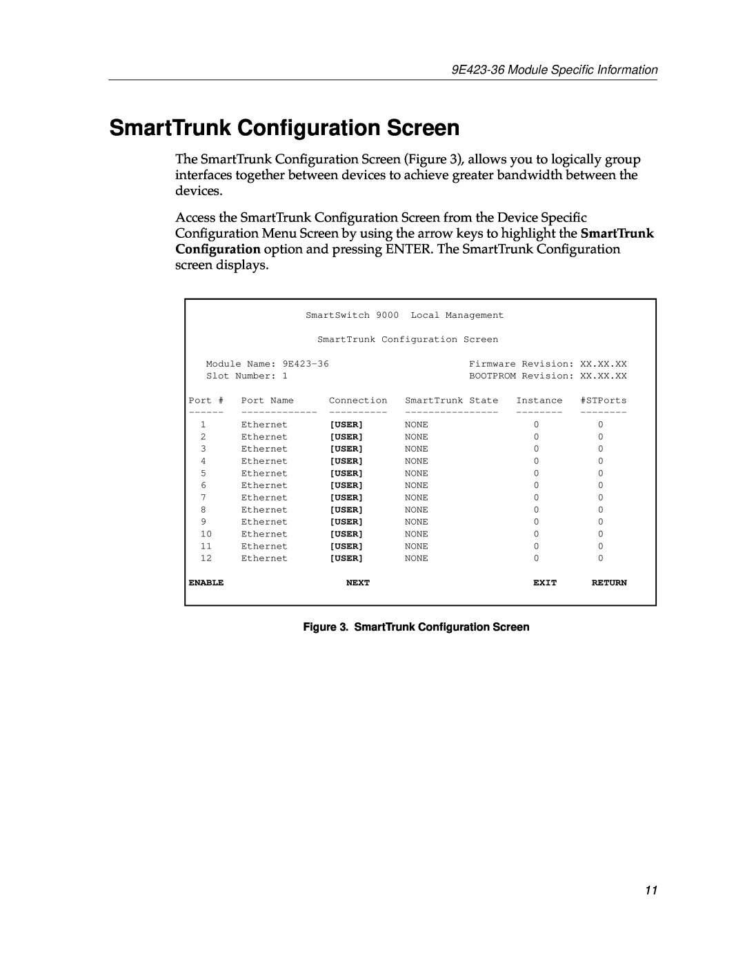 Cabletron Systems 9E423-36 appendix SmartTrunk Conﬁguration Screen 