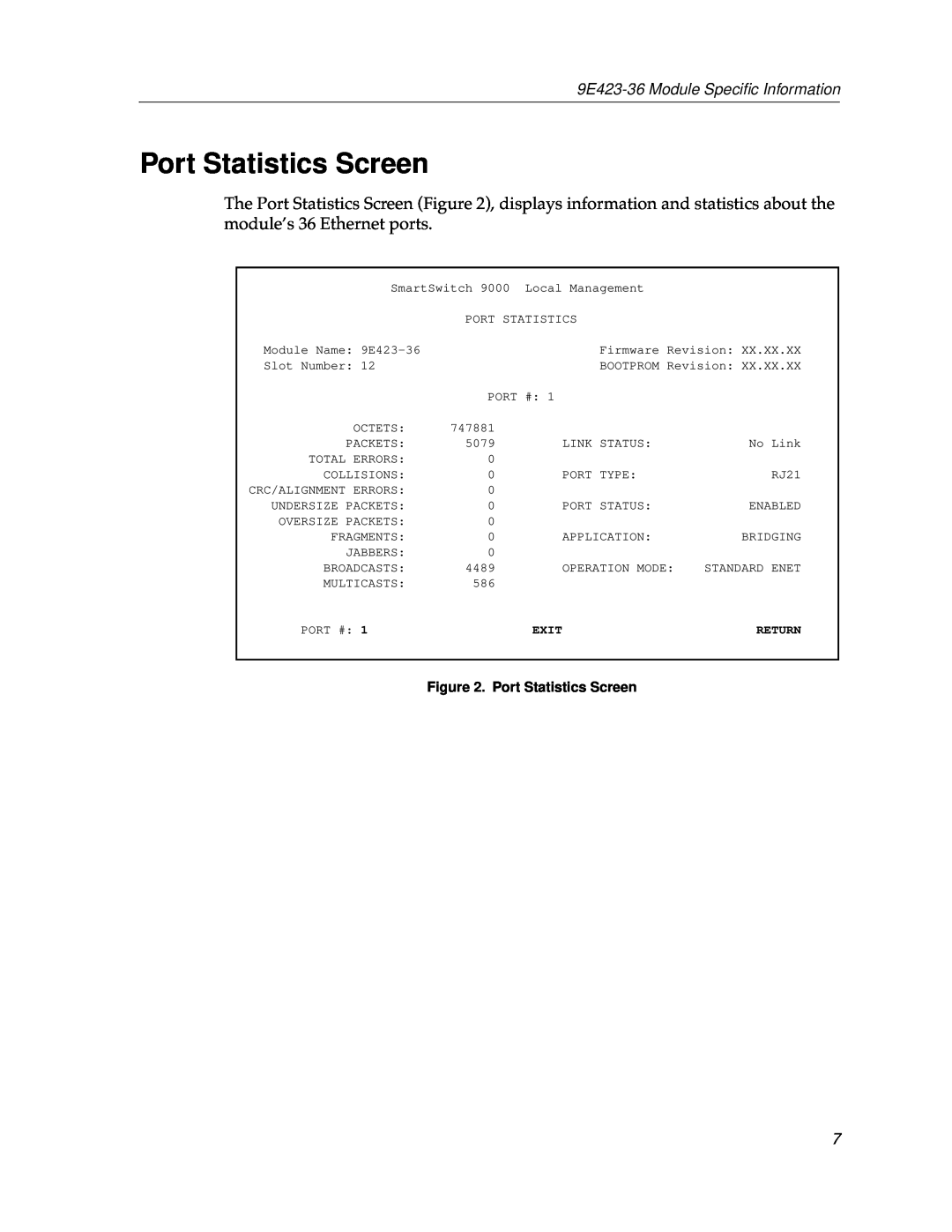 Cabletron Systems appendix Port Statistics Screen, 9E423-36 Module Speciﬁc Information 