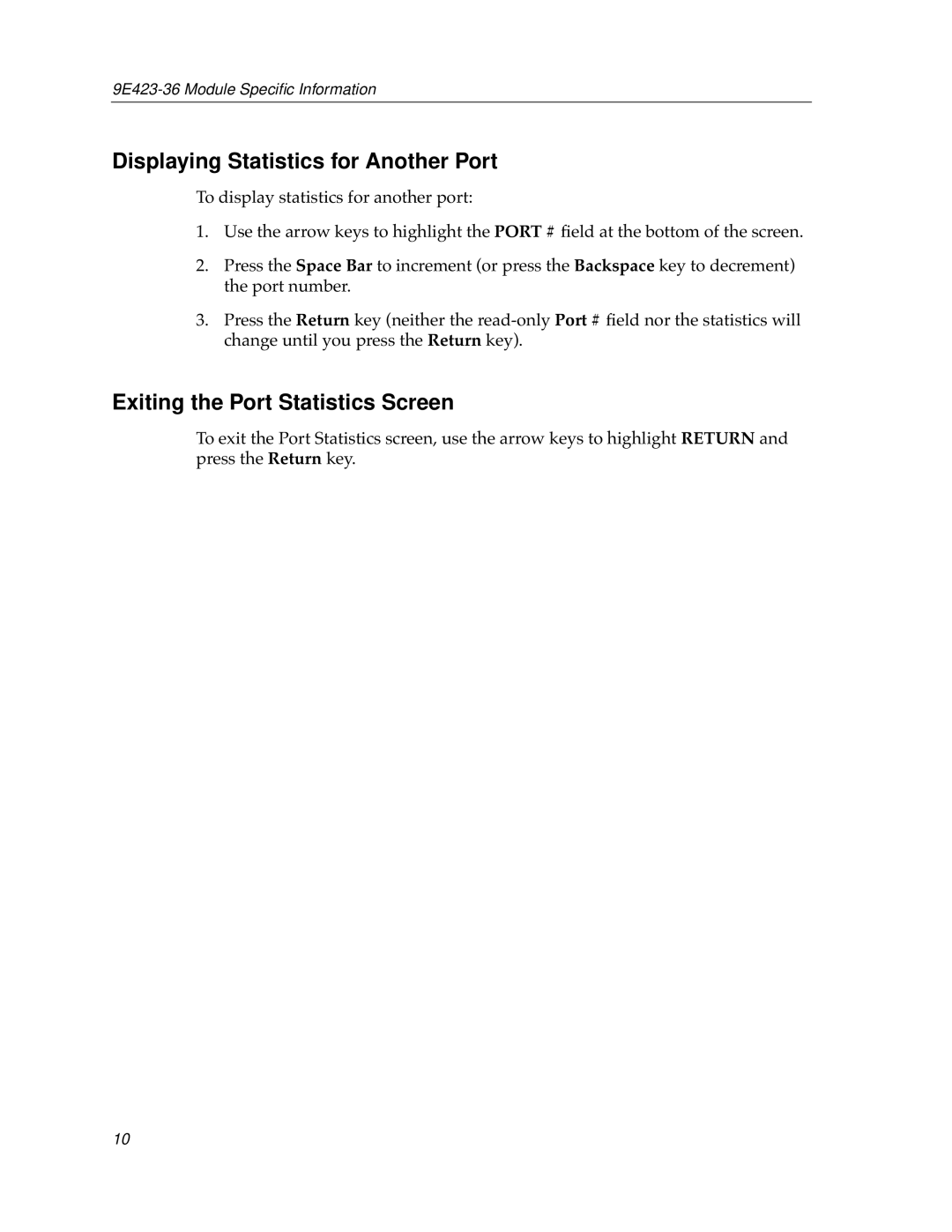 Cabletron Systems 9E423-36 appendix Displaying Statistics for Another Port, Exiting the Port Statistics Screen 
