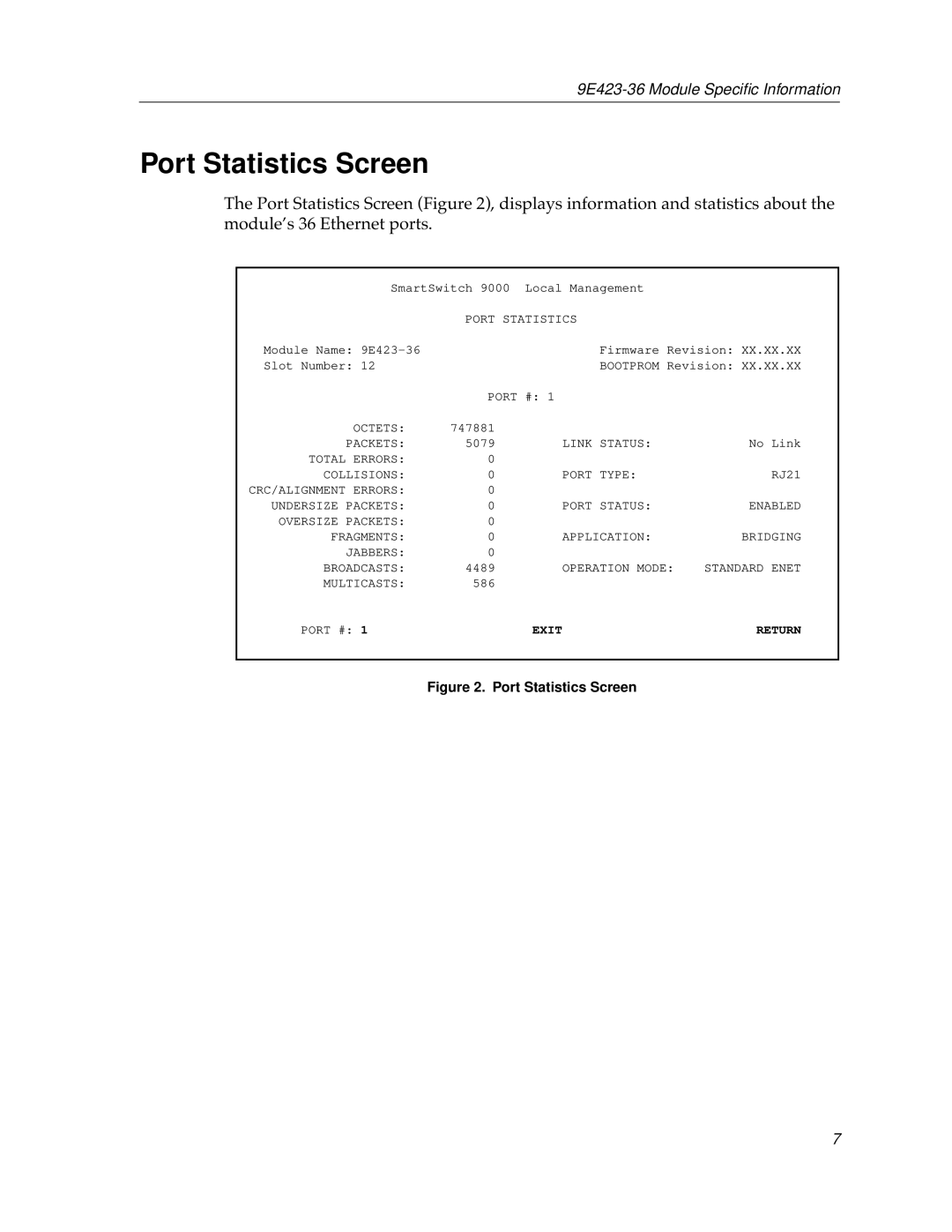 Cabletron Systems 9E423-36 appendix Port Statistics Screen 