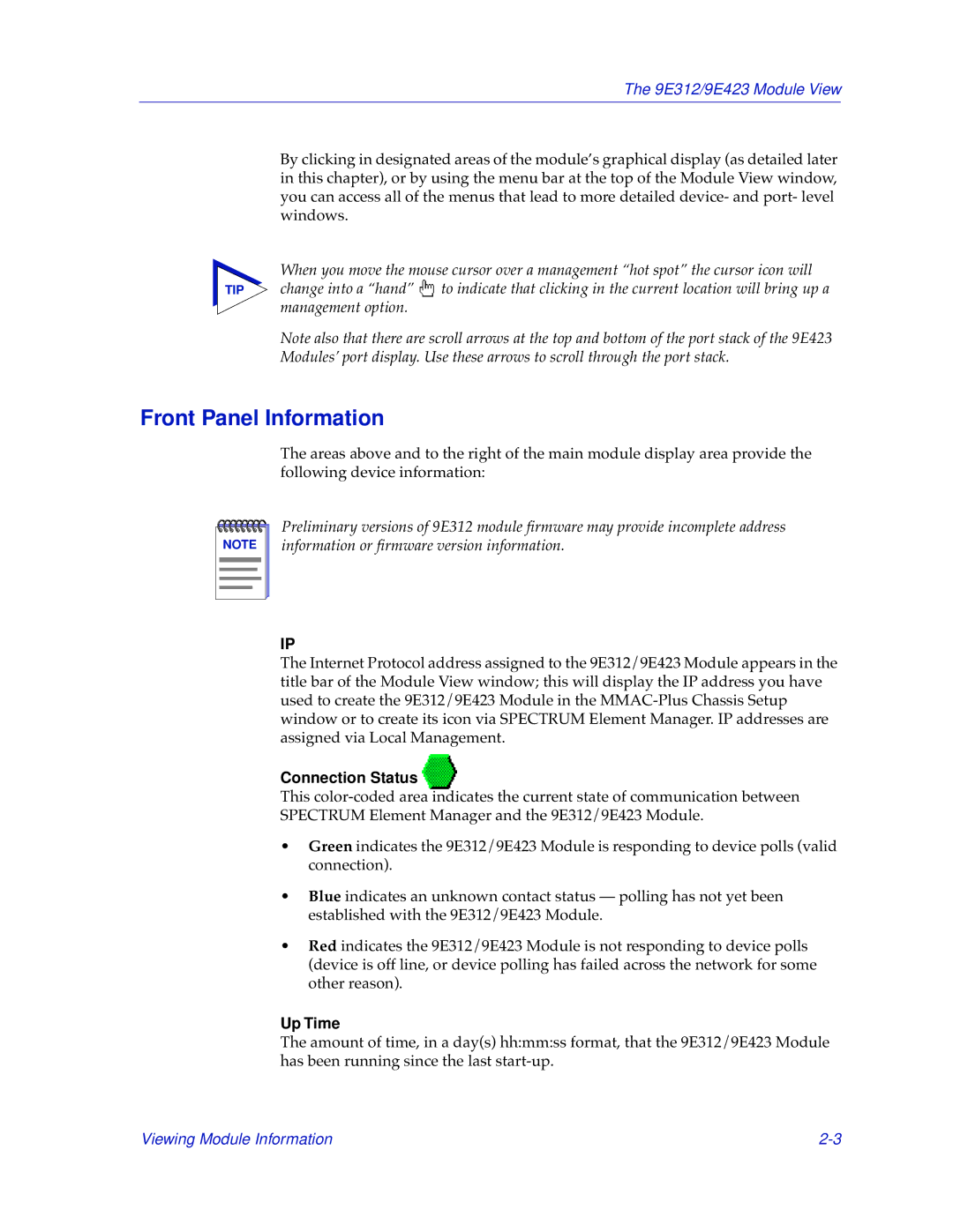 Cabletron Systems 9E423, 9E312 manual Front Panel Information, Connection Status 