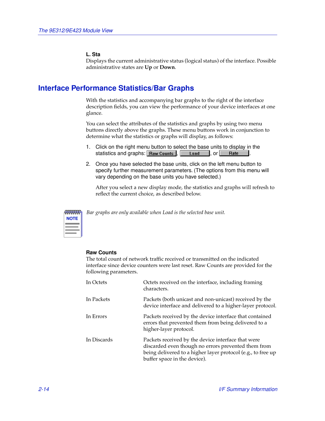 Cabletron Systems 9E312, 9E423 manual Interface Performance Statistics/Bar Graphs, Raw Counts 