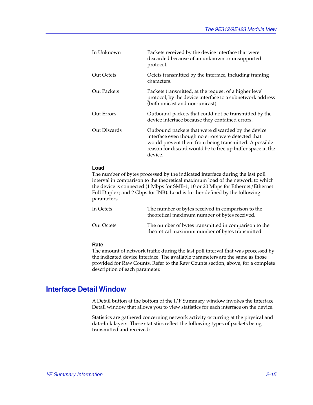 Cabletron Systems 9E423, 9E312 manual Interface Detail Window, Load, Rate 