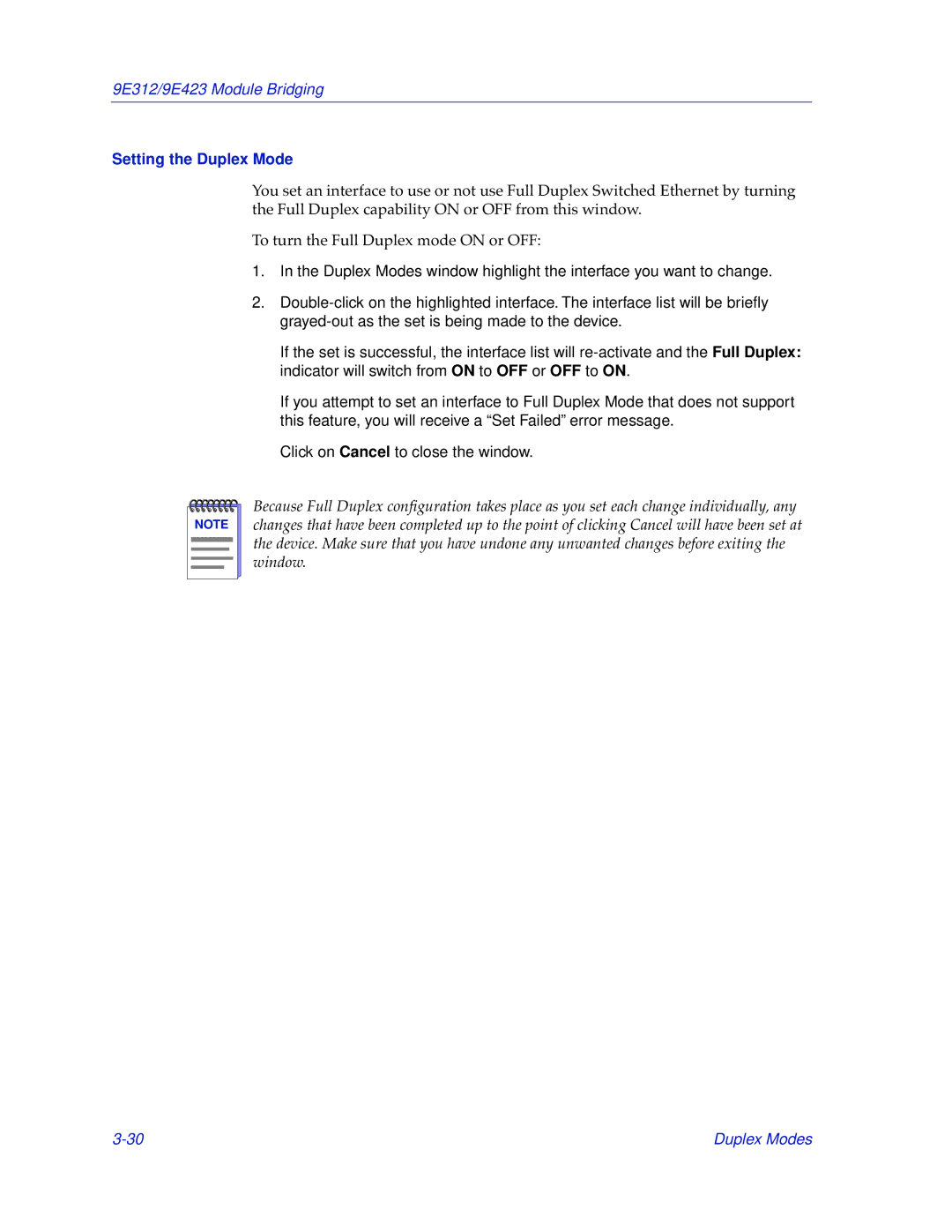 Cabletron Systems 9E312, 9E423 manual Setting the Duplex Mode 