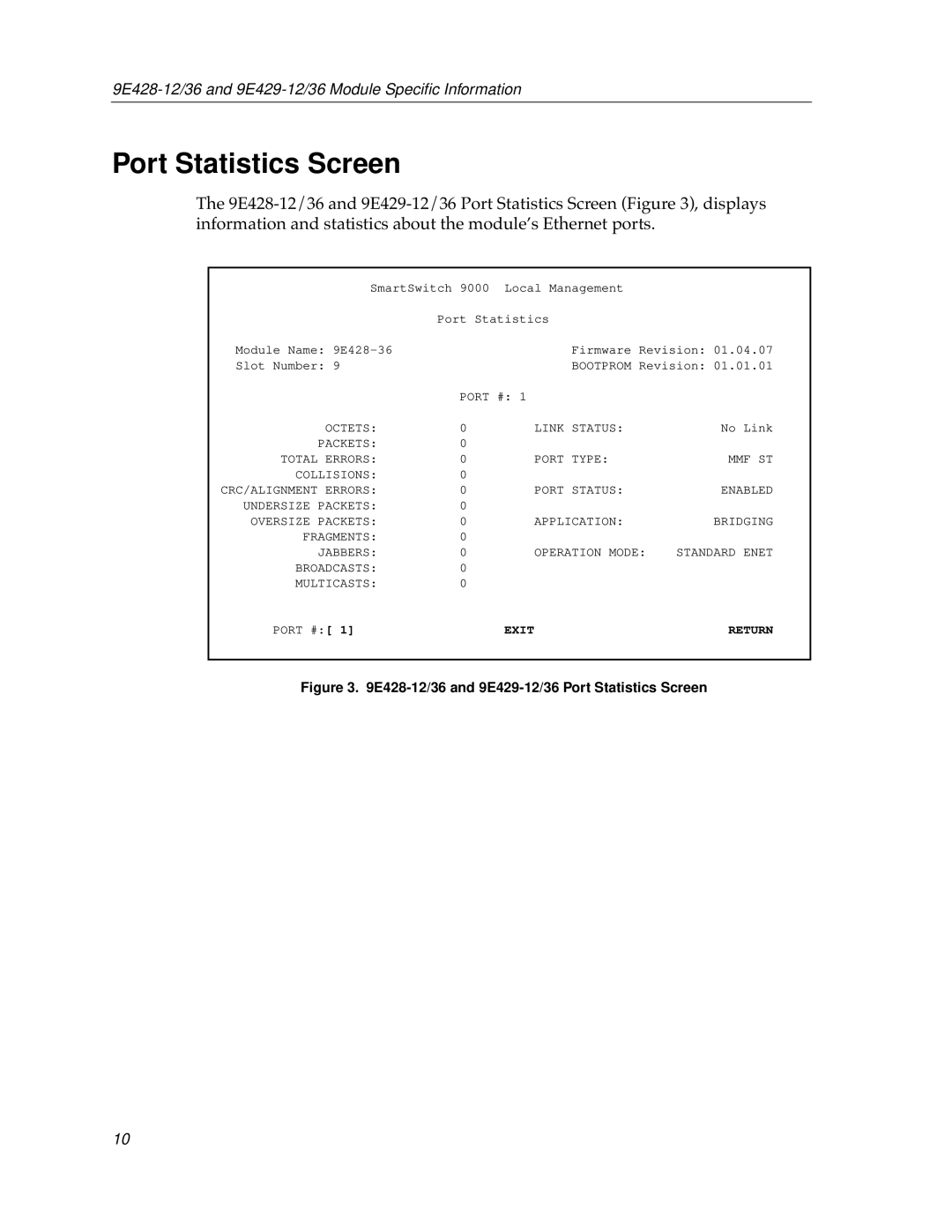 Cabletron Systems 9E429-36, 9E428-36, 9E428-12 appendix E428-12/36 and 9E429-12/36 Port Statistics Screen 