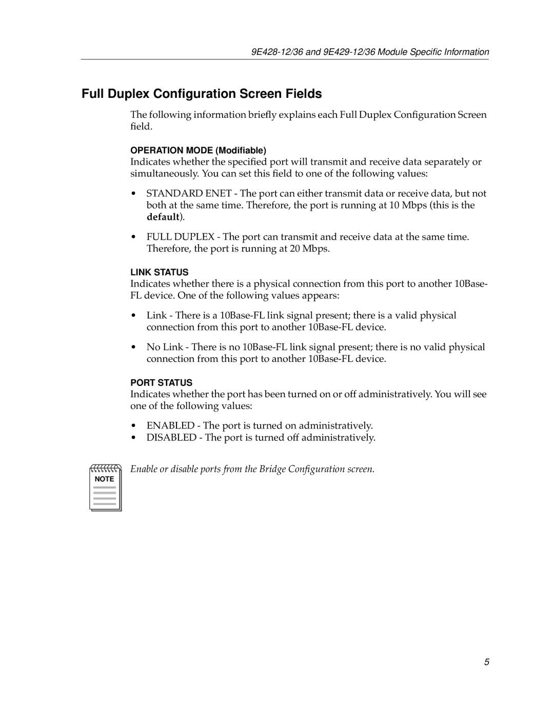 Cabletron Systems 9E429-12, 9E429-36, 9E428-36, 9E428-12 appendix Full Duplex Conﬁguration Screen Fields 