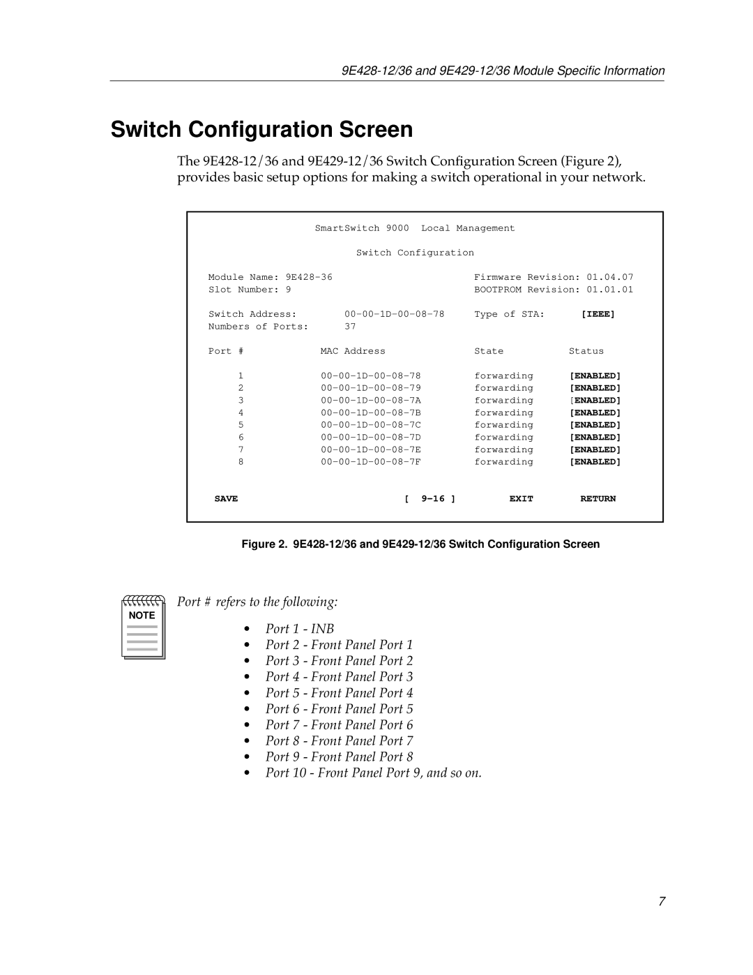 Cabletron Systems 9E428-36, 9E429-36, 9E428-12 appendix E428-12/36 and 9E429-12/36 Switch Conﬁguration Screen 