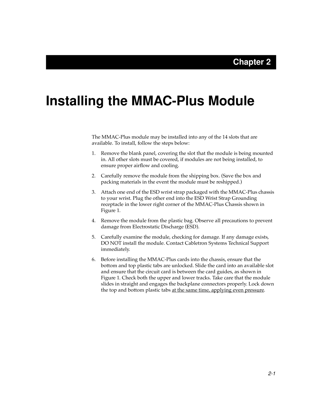 Cabletron Systems 9F106-01 manual Installing the MMAC-Plus Module 