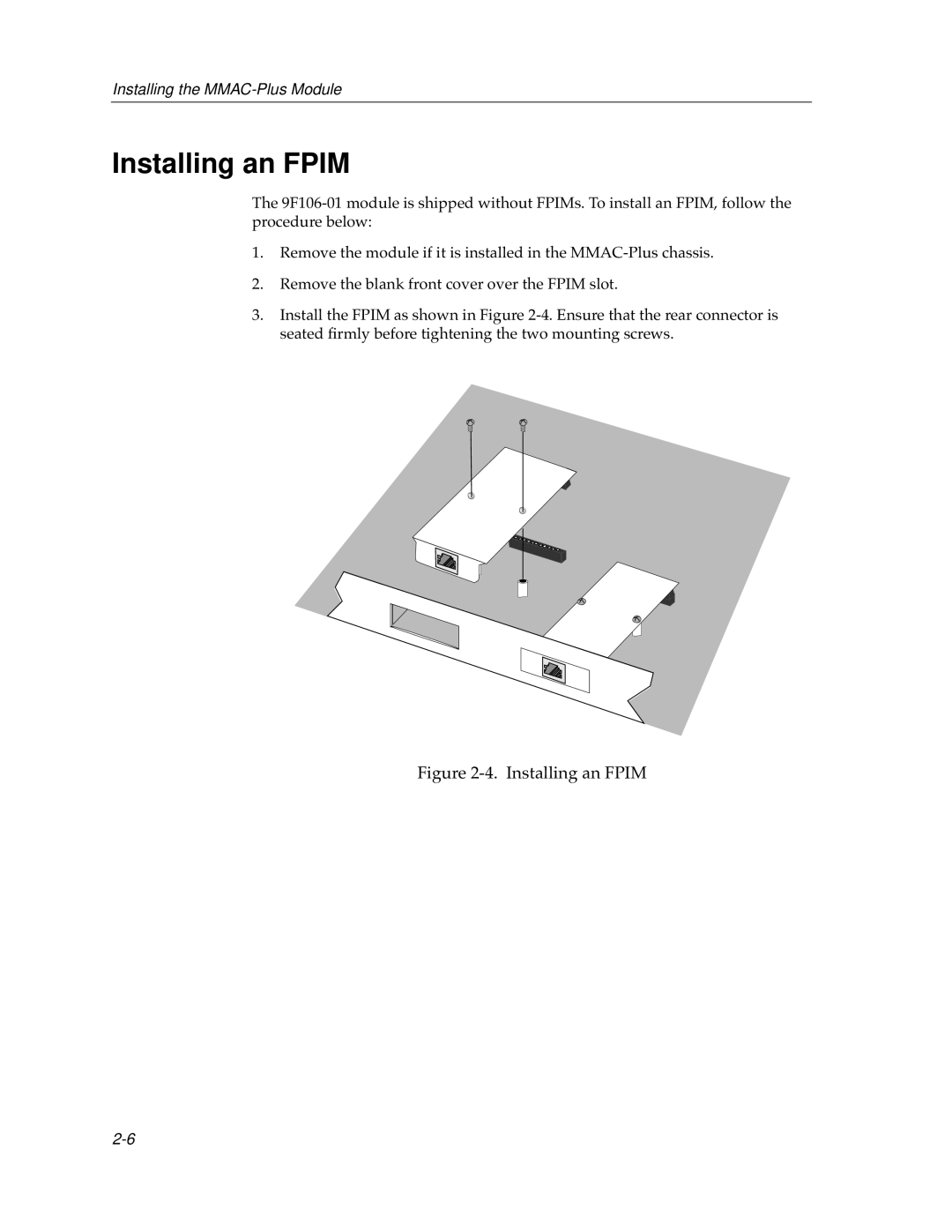 Cabletron Systems 9F106-01 manual Installing an Fpim 