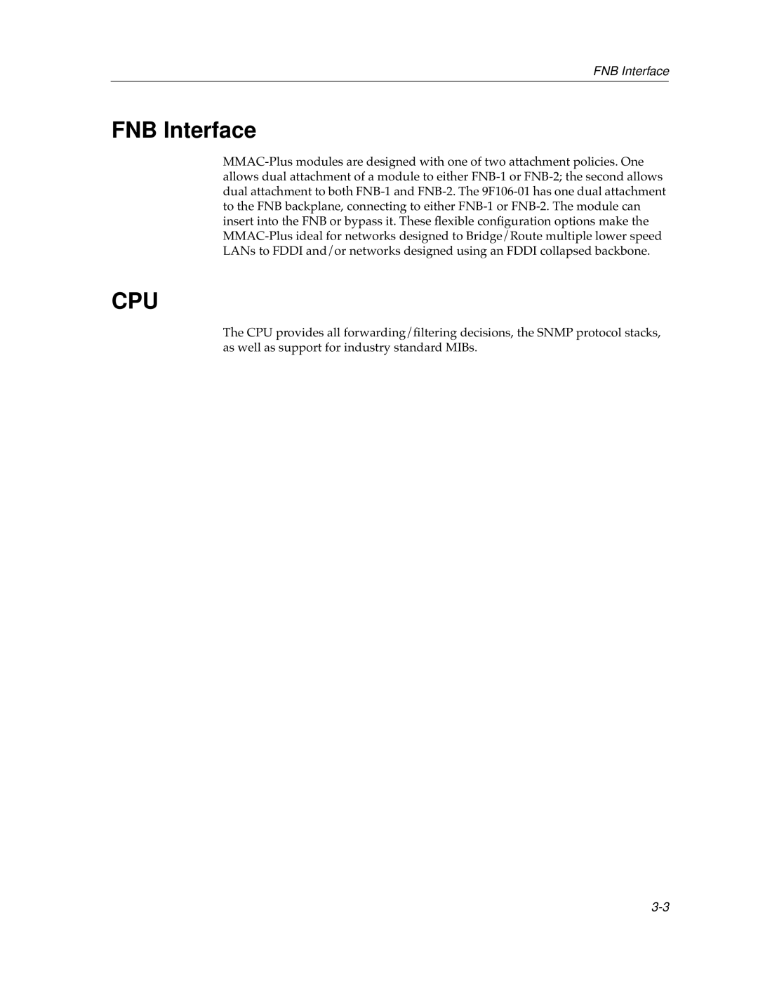 Cabletron Systems 9F106-01 manual FNB Interface, Cpu 