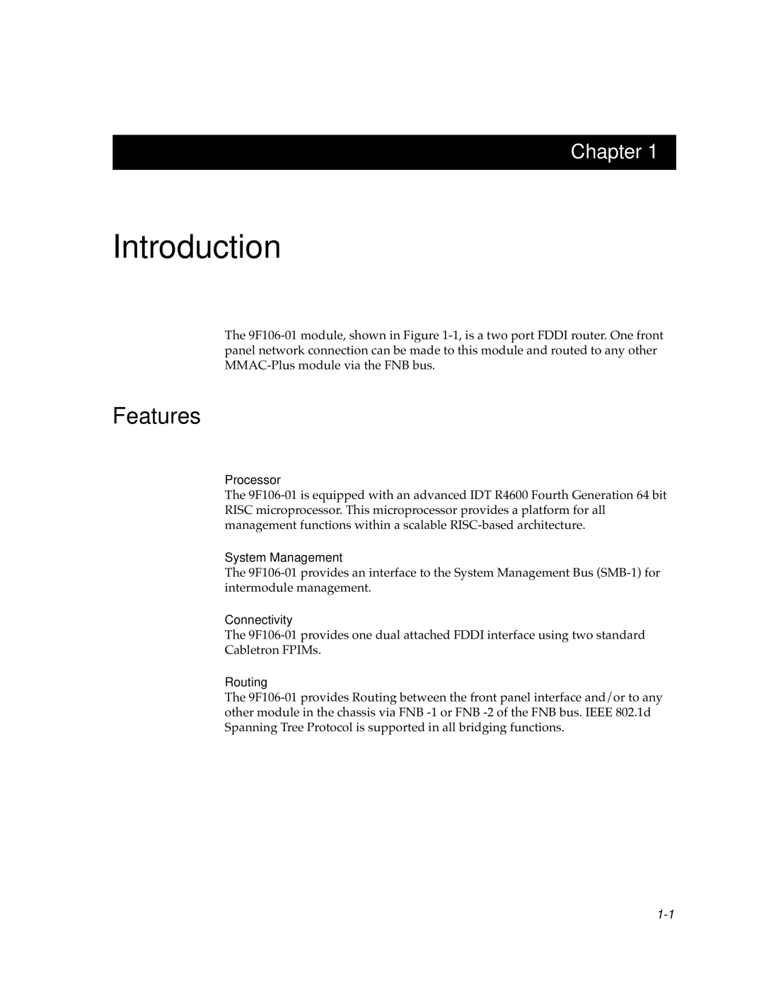 Cabletron Systems 9F106-01 manual Introduction, Features 