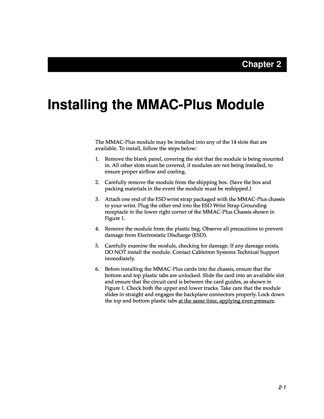 Cabletron Systems 9F106-01 manual Installing the MMAC-PlusModule, Chapter 