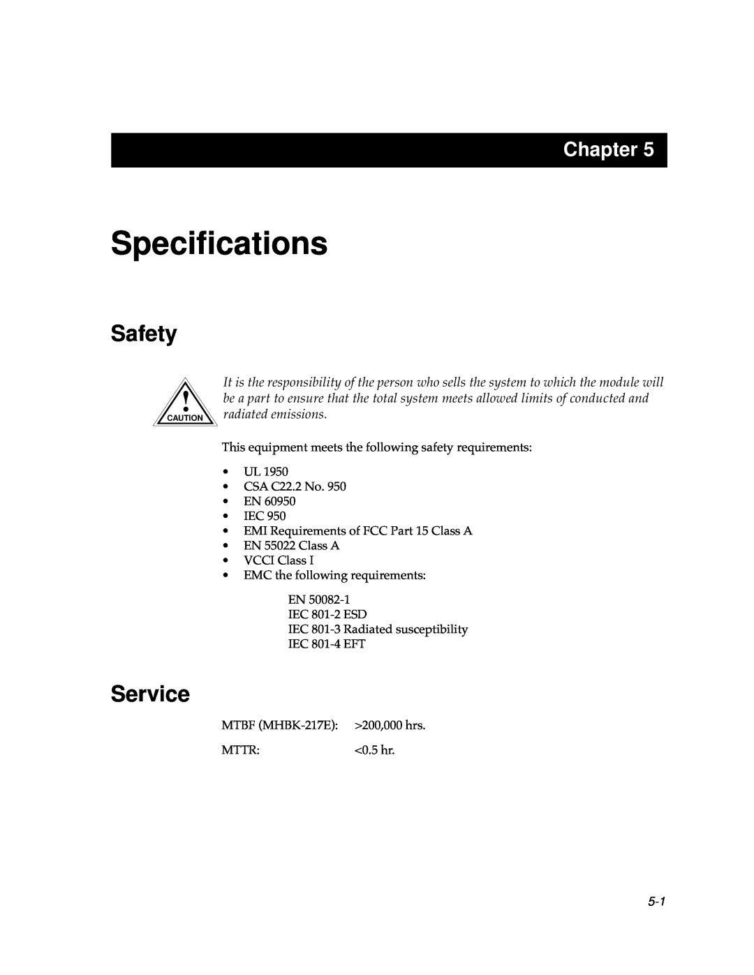 Cabletron Systems 9F106-01 manual Speciﬁcations, Safety, Service, Chapter 